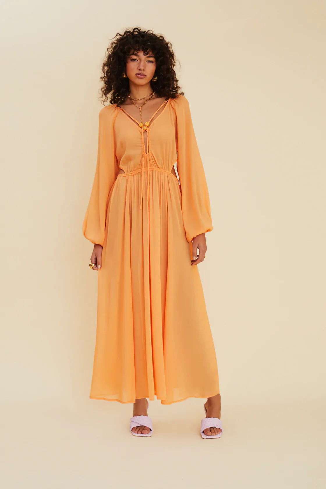 SUBOO - AURA LONG SLEEVE CUT OUT MIDI DRESS (MELON)