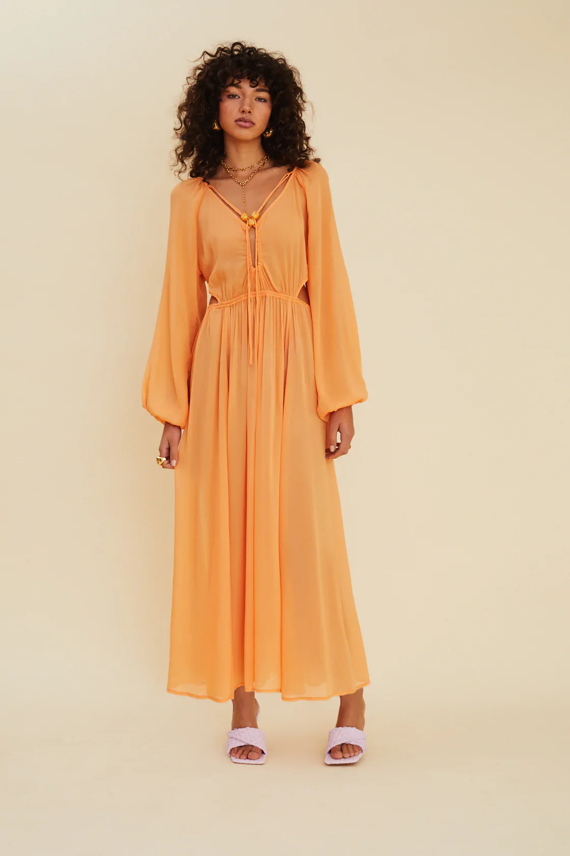 SUBOO - AURA LONG SLEEVE CUT OUT MIDI DRESS (MELON) - Image 2