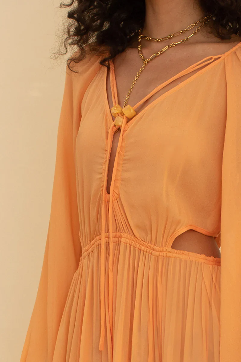 SUBOO - AURA LONG SLEEVE CUT OUT MIDI DRESS (MELON) - Image 4