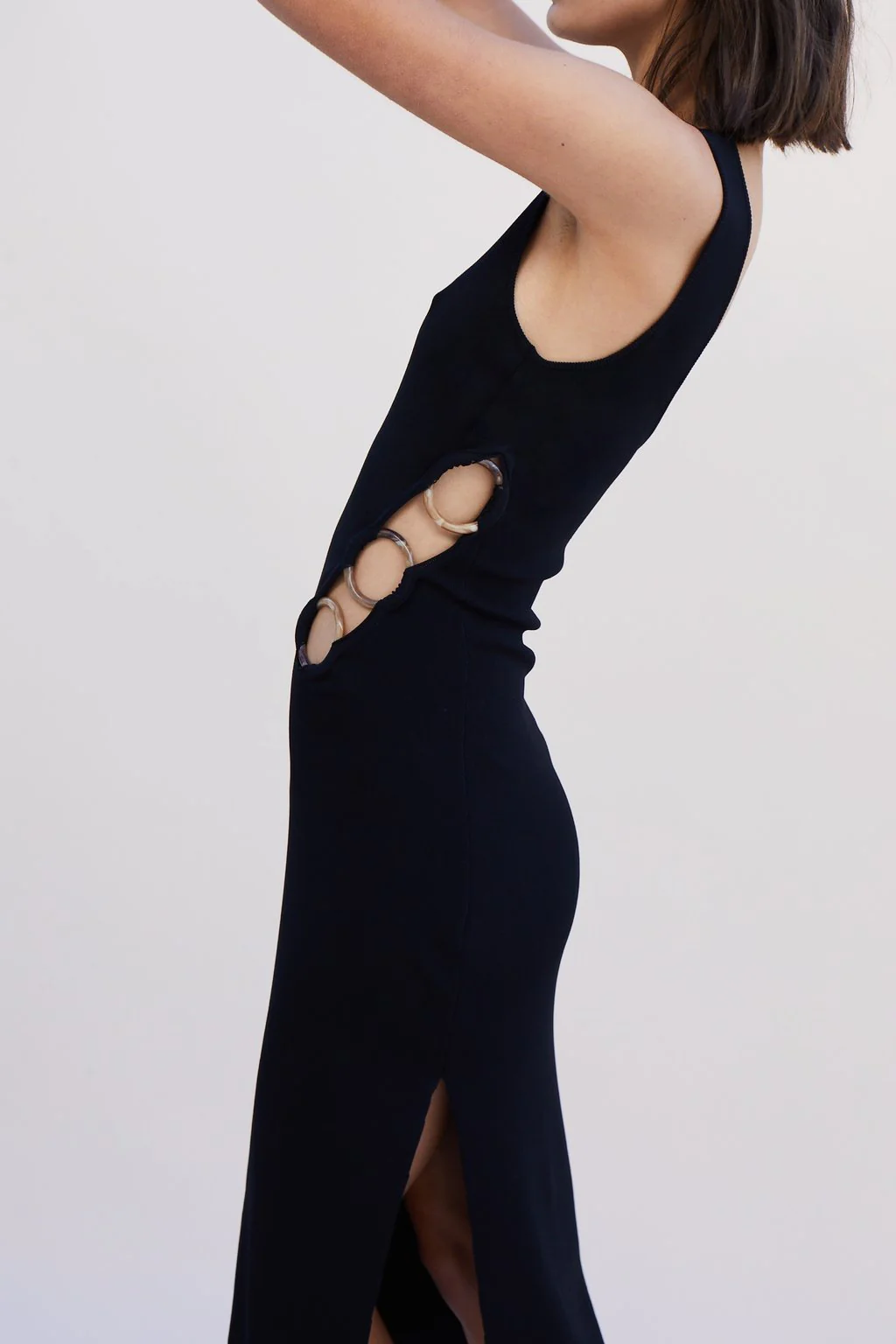 SUBOO - Dylan Ring Side Knit Midi Dress (Black) - Image 3