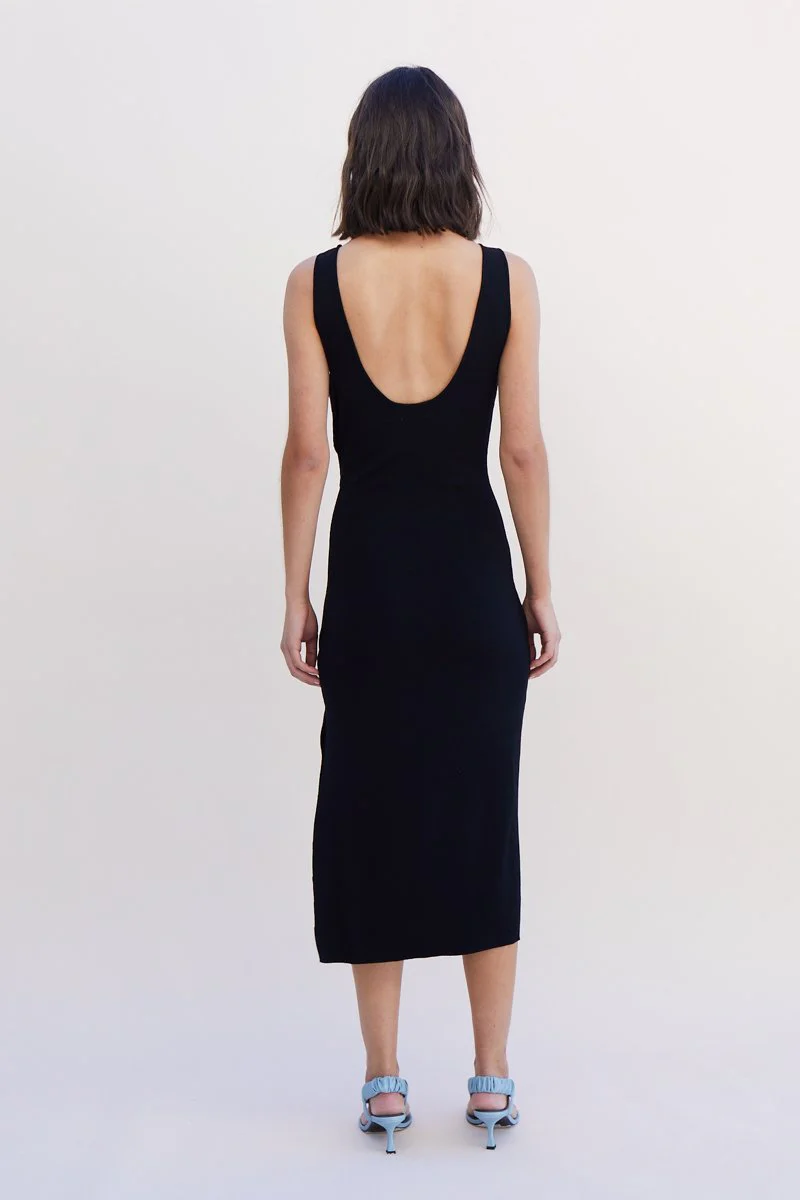 SUBOO - Dylan Ring Side Knit Midi Dress (Black) - Image 5
