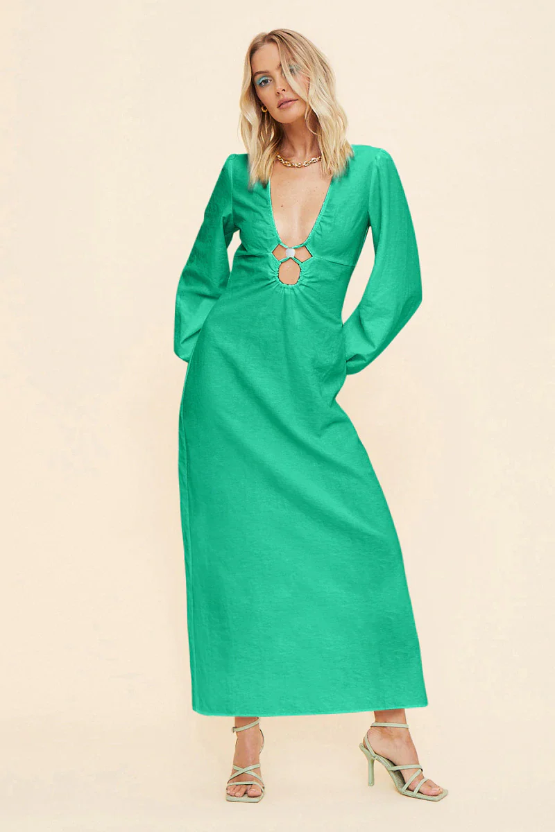 SUBOO - Elodie Long Sleeve Keyhole Front Maxi Dress