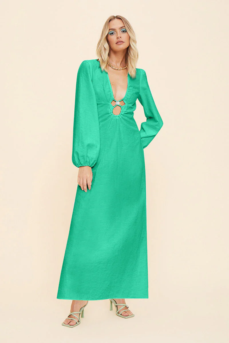 SUBOO - Elodie Long Sleeve Keyhole Front Maxi Dress - Image 2