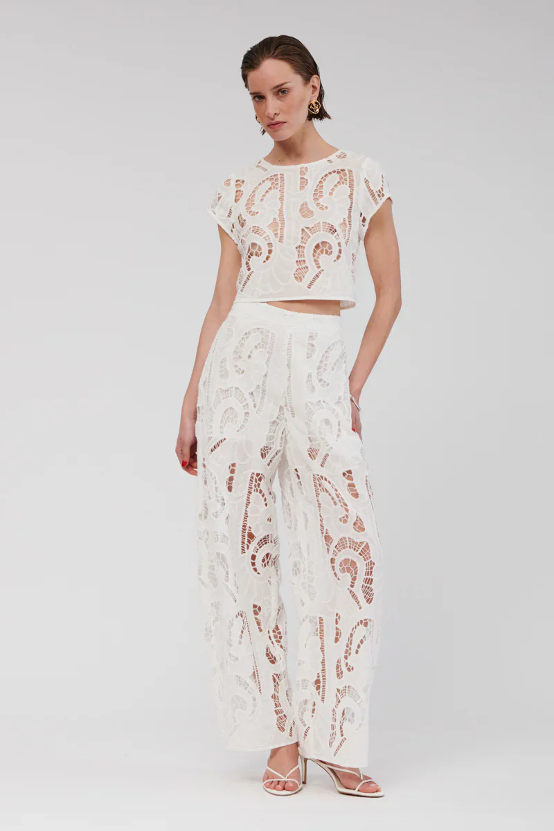 SUBOO - FLORENCE LACE WIDE LEG PANTS (WHITE)