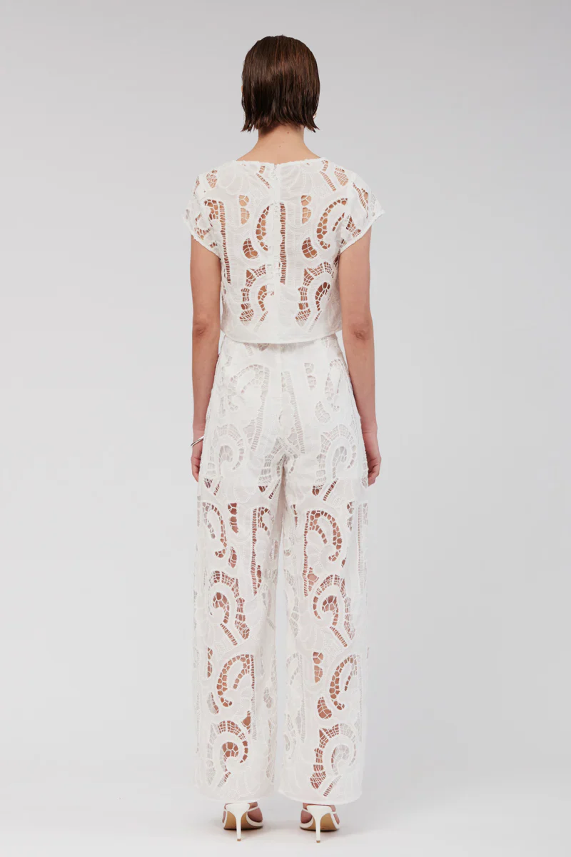 SUBOO - FLORENCE LACE WIDE LEG PANTS (WHITE) - Image 2