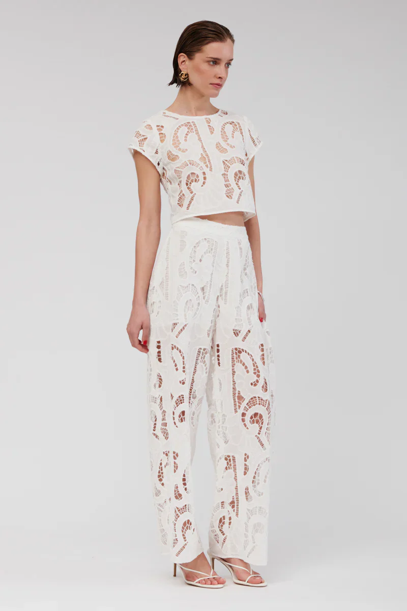 SUBOO - FLORENCE LACE WIDE LEG PANTS (WHITE) - Image 3
