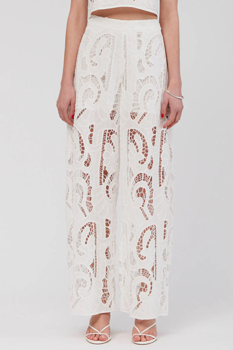 SUBOO - FLORENCE LACE WIDE LEG PANTS (WHITE) - Image 4