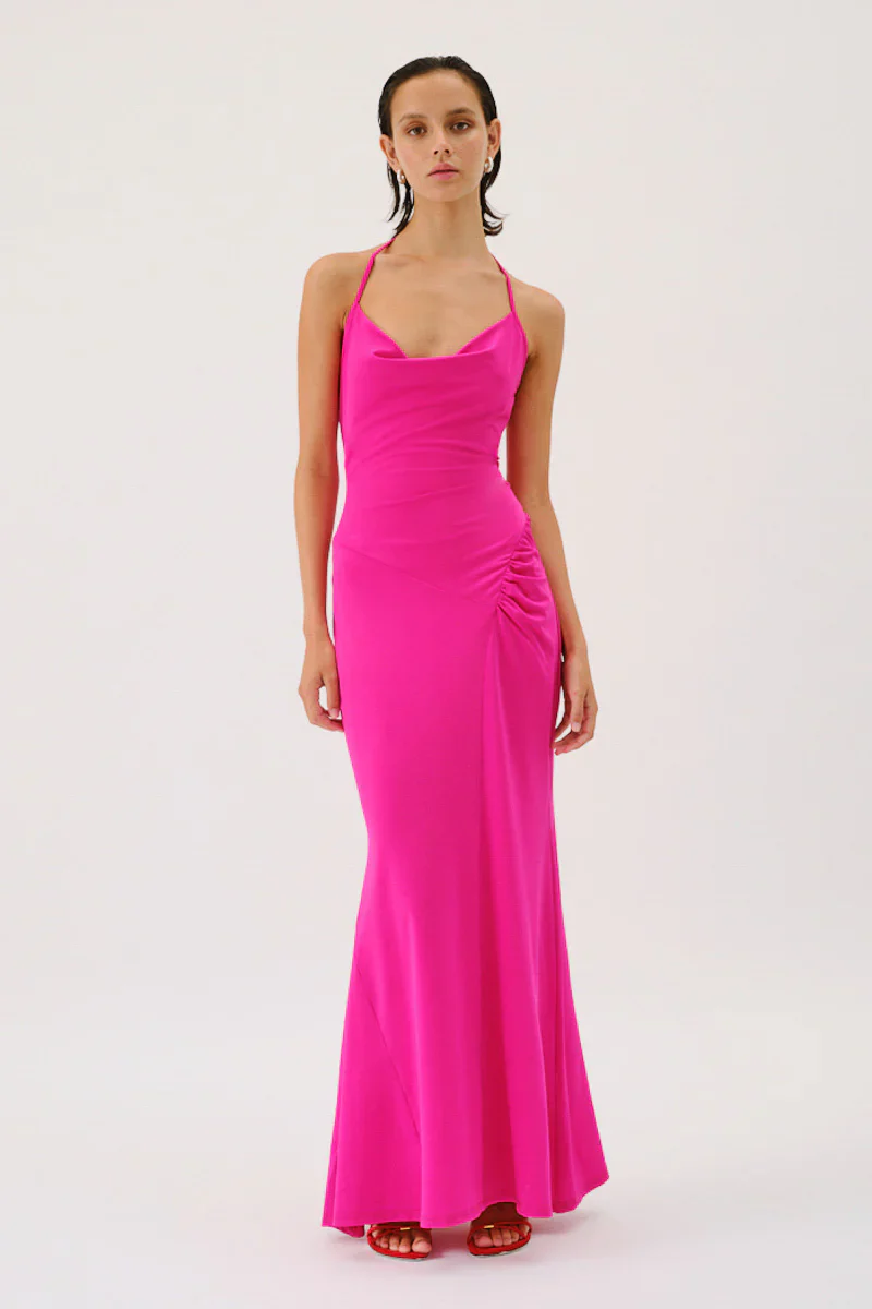 SUBOO - GARNET DEEP COWL NECK MAXI DRESS (PINK)