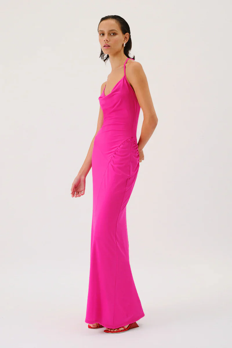 SUBOO - GARNET DEEP COWL NECK MAXI DRESS (PINK) - Image 3