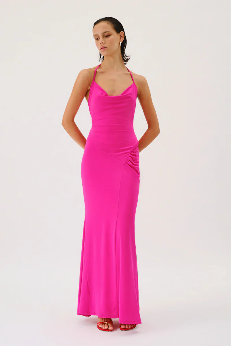 SUBOO - GARNET DEEP COWL NECK MAXI DRESS (PINK) - Image 4