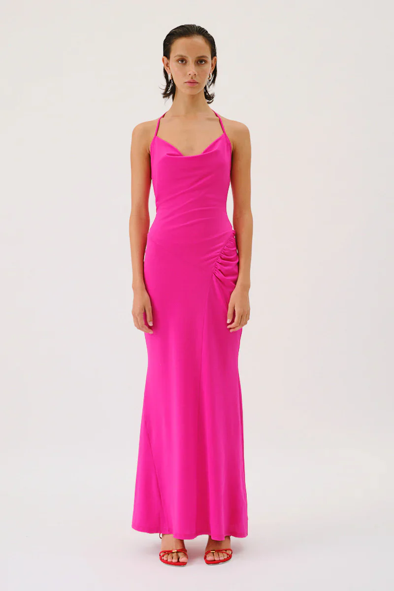 SUBOO - GARNET DEEP COWL NECK MAXI DRESS (PINK) - Image 5