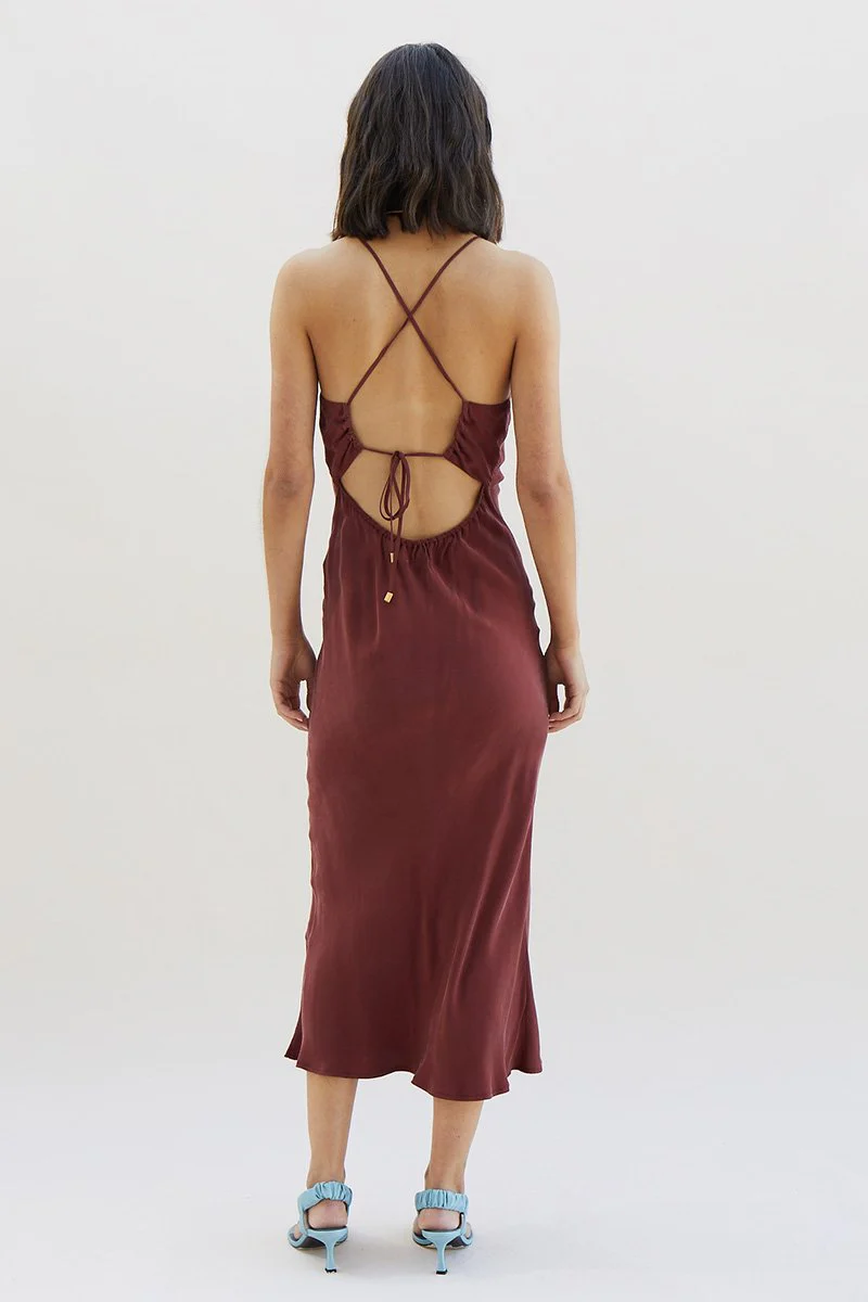 SUBOO - Georgia Twist Front Slip Dress (Merlot) - Image 2
