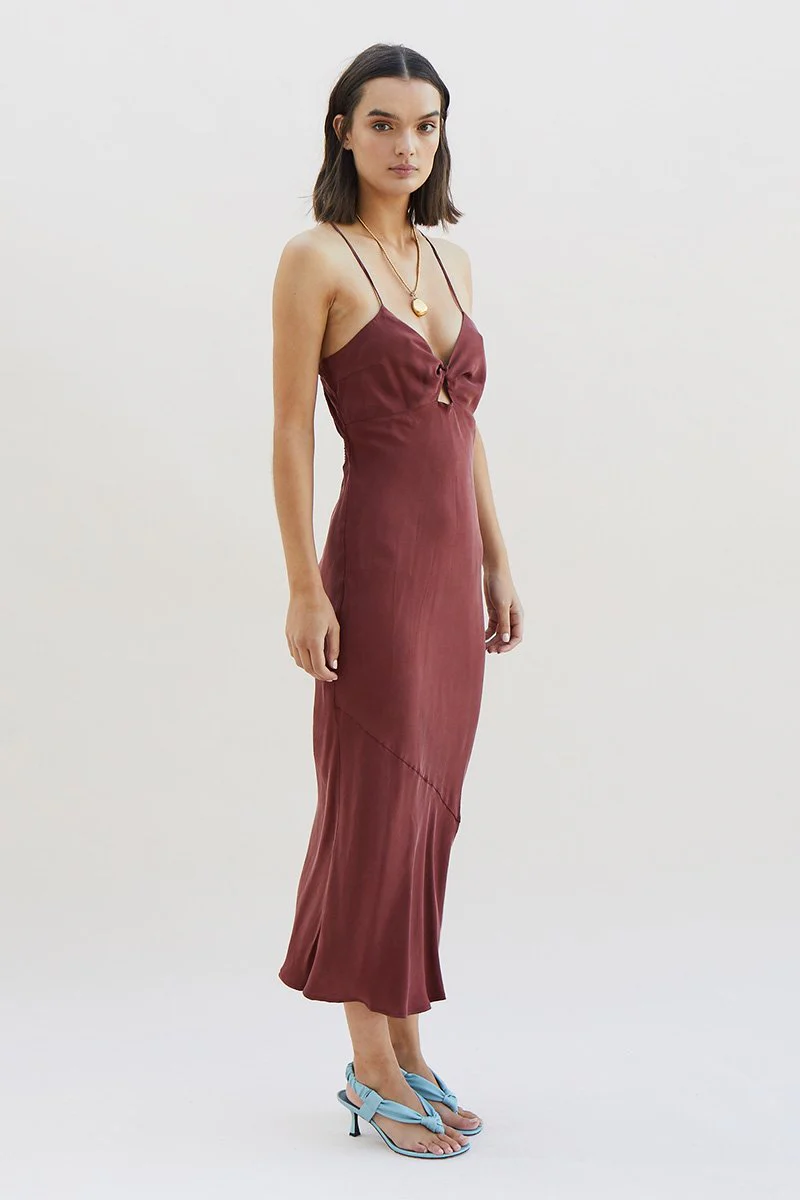 SUBOO - Georgia Twist Front Slip Dress (Merlot) - Image 3