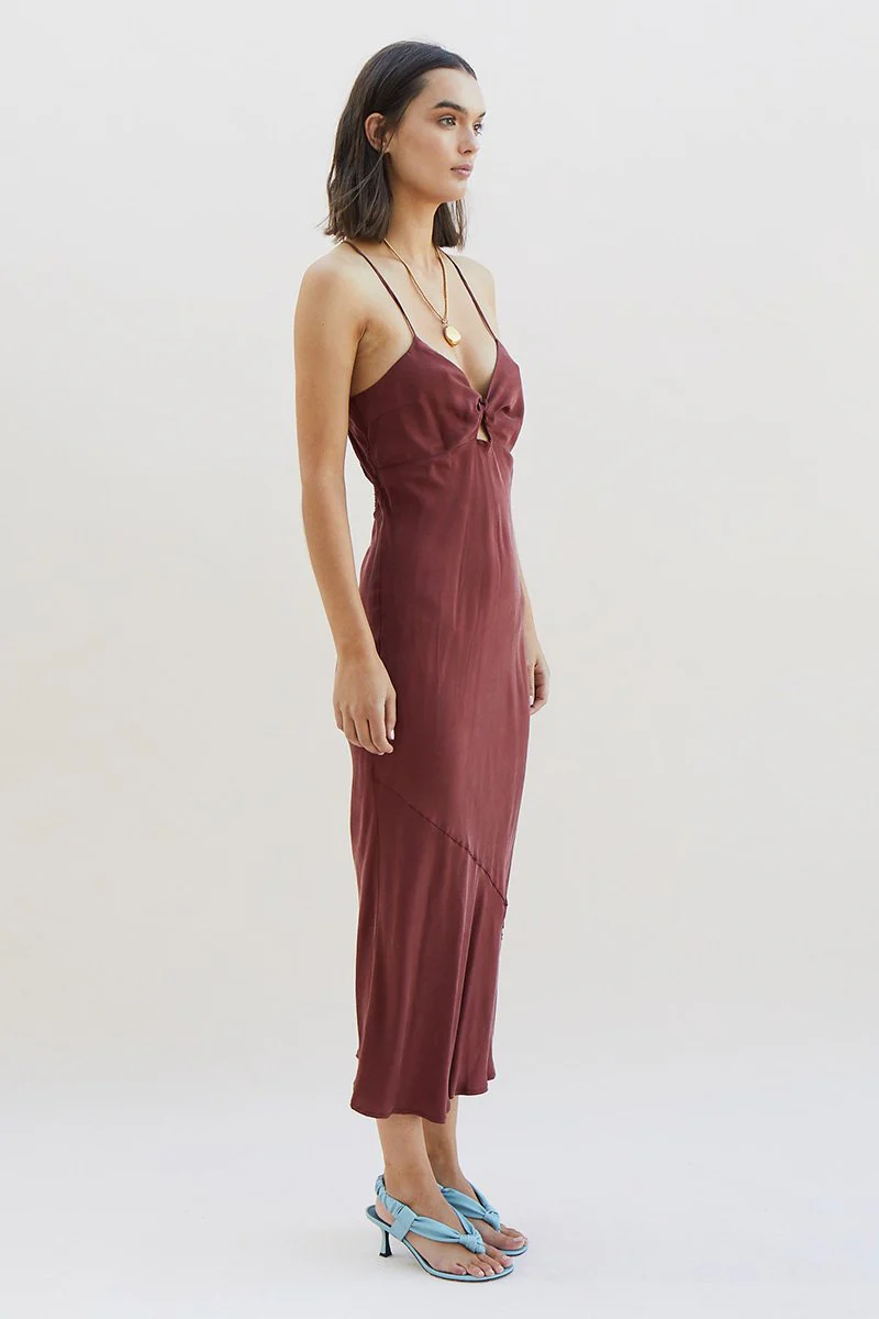 SUBOO - Georgia Twist Front Slip Dress (Merlot) - Image 4