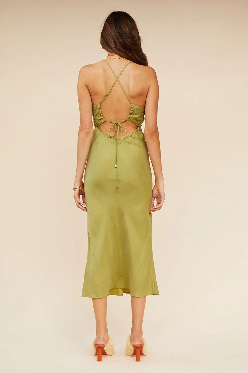 SUBOO - Georgia Twist Front Slip Dress (Moss) - Image 2