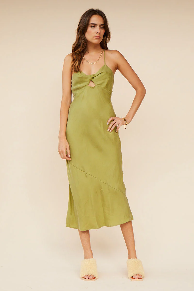 SUBOO - Georgia Twist Front Slip Dress (Moss) - Image 4
