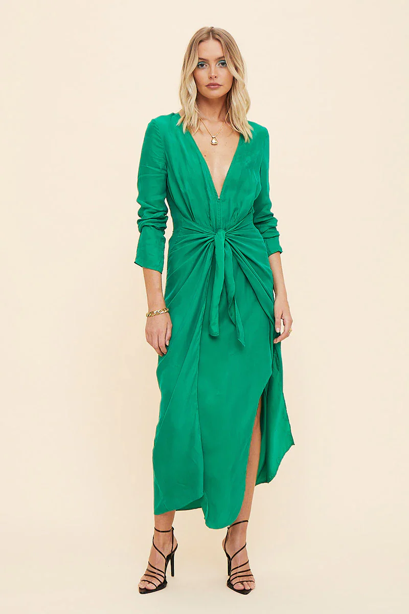 SUBOO - Grace Low Front Wrap Midi Dress (Green) - Image 2