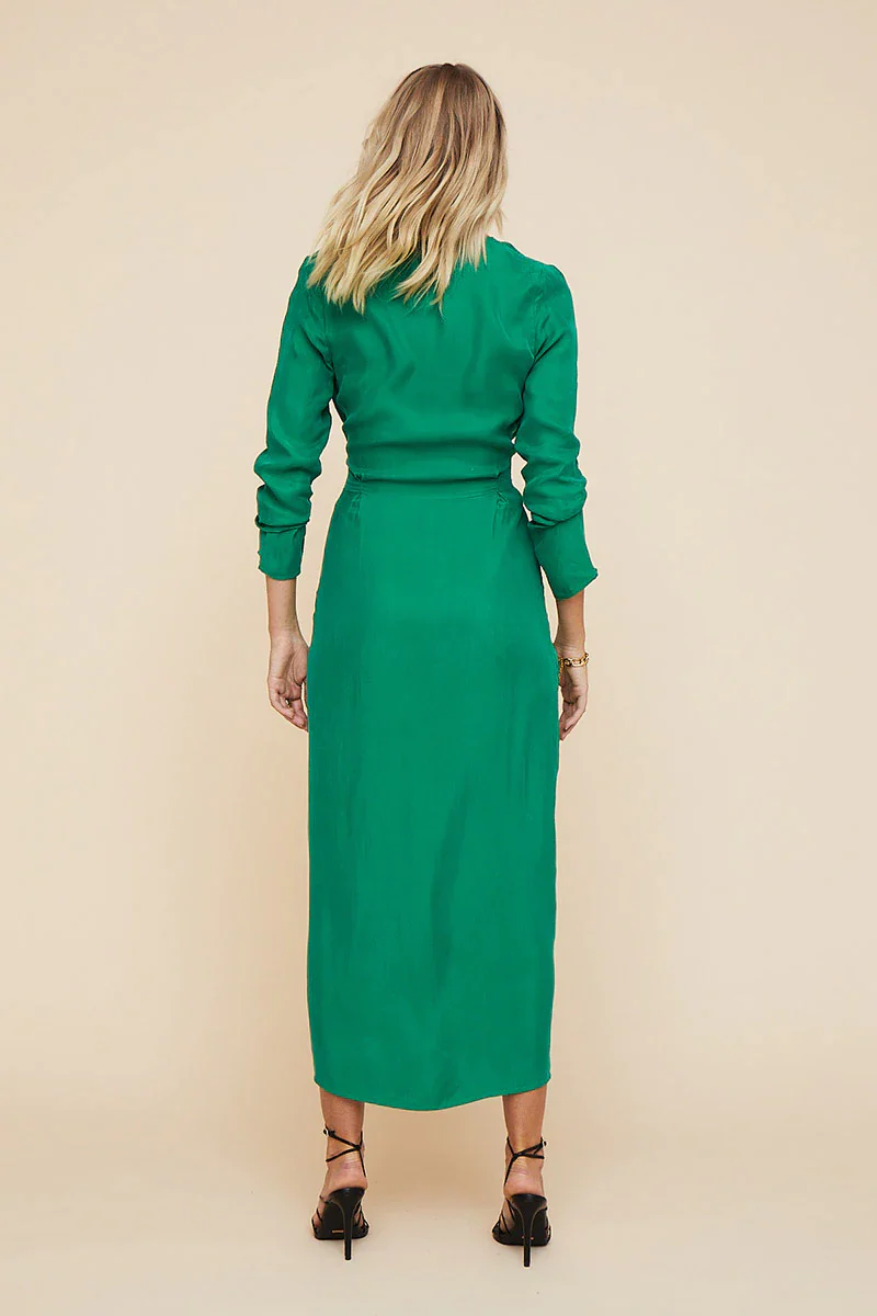 SUBOO - Grace Low Front Wrap Midi Dress (Green) - Image 4