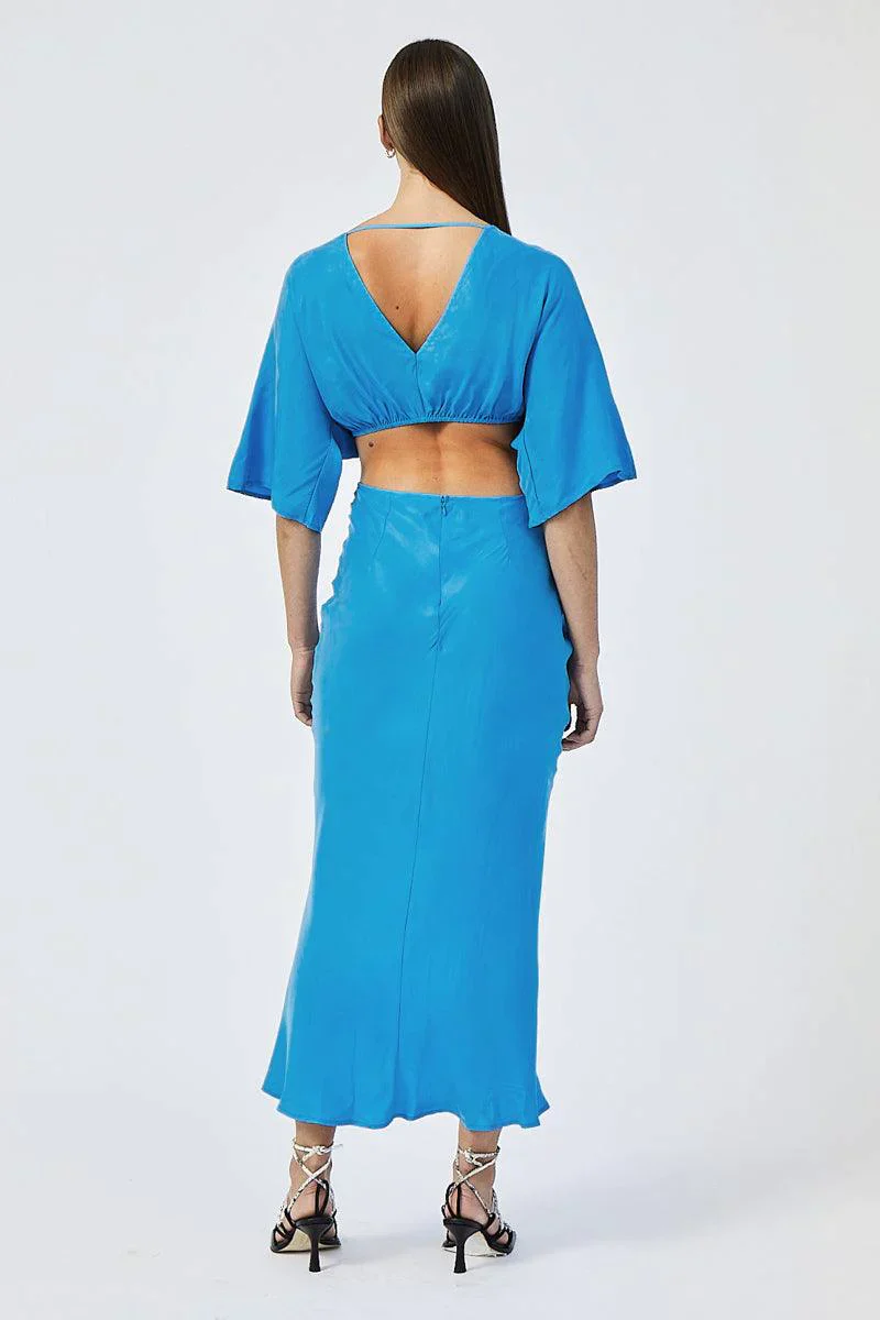 SUBOO - HANNAH ROUCHED CROSS OVER MIDI DRESS (LAPIS BLUE) - Image 2