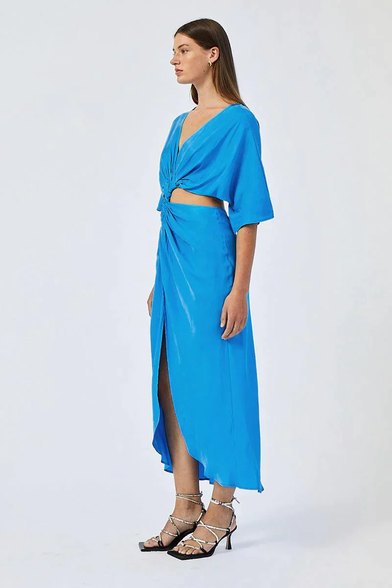 SUBOO - HANNAH ROUCHED CROSS OVER MIDI DRESS (LAPIS BLUE) - Image 3