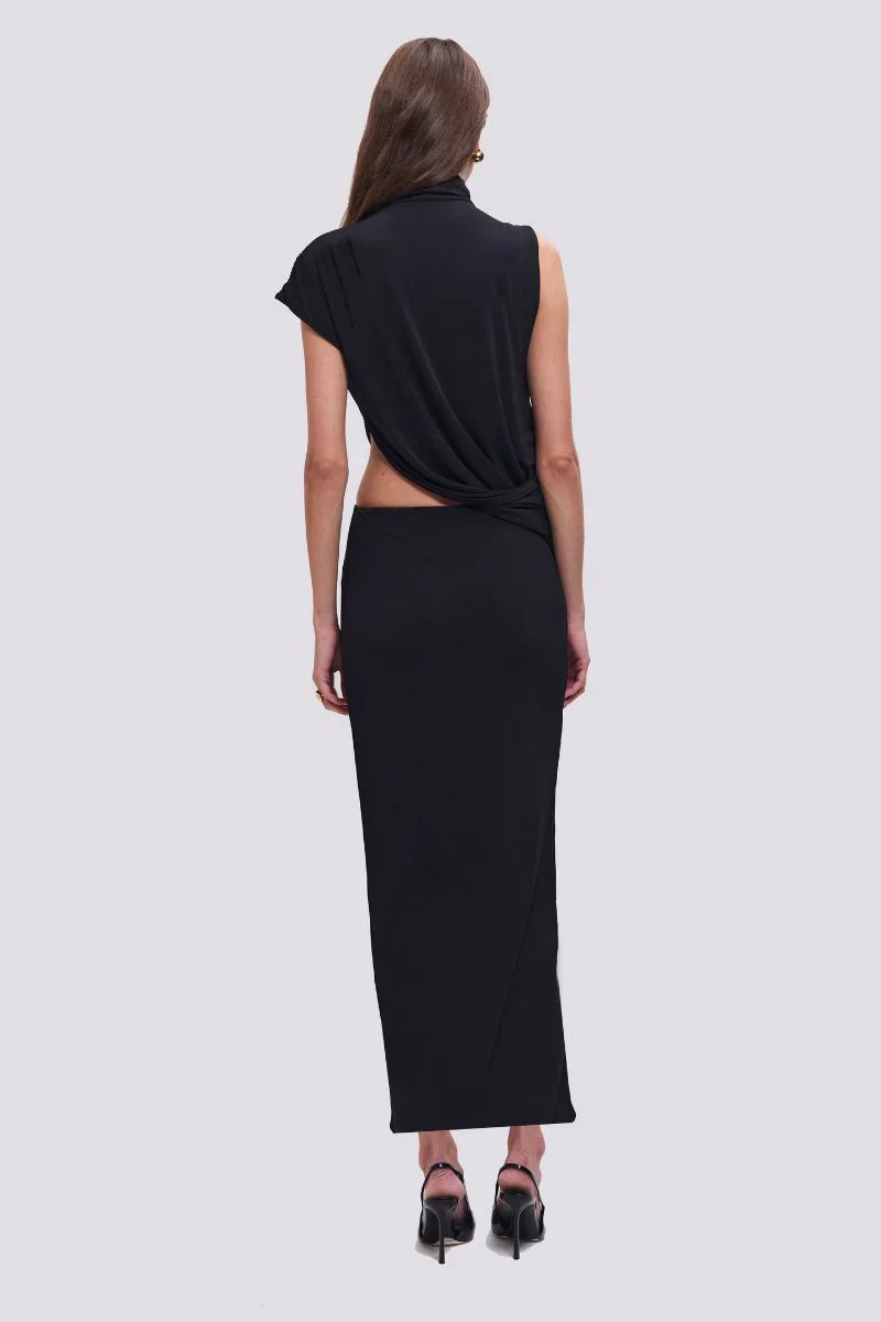 SUBOO - KAYKAY DRAPED CUT OUT ASYMMETRICAL MAXI DRESS (BLACK) - Image 2