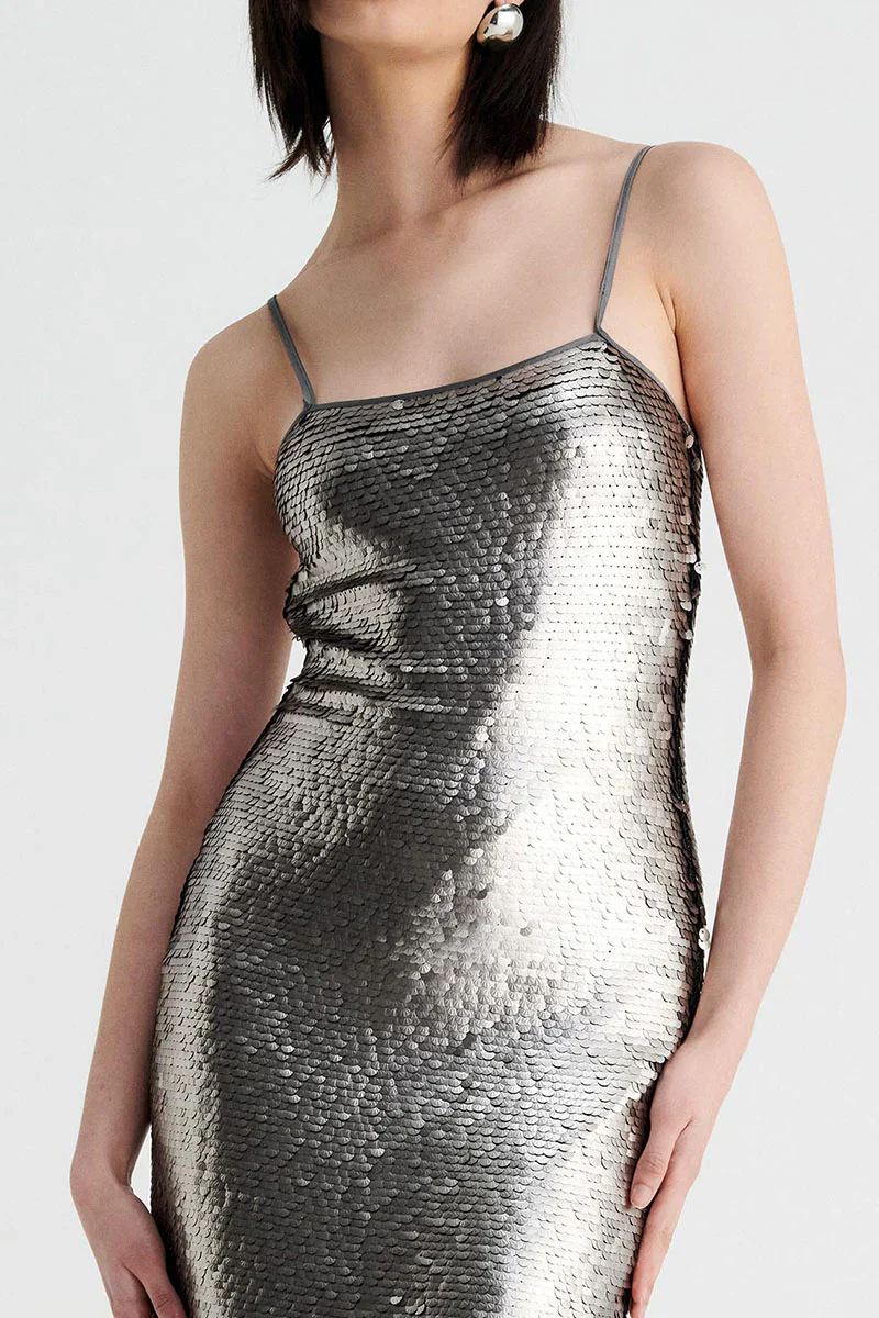 SUBOO - LUNA STRAPPY MIDI COLUMN DRESS (SILVER) - Image 4