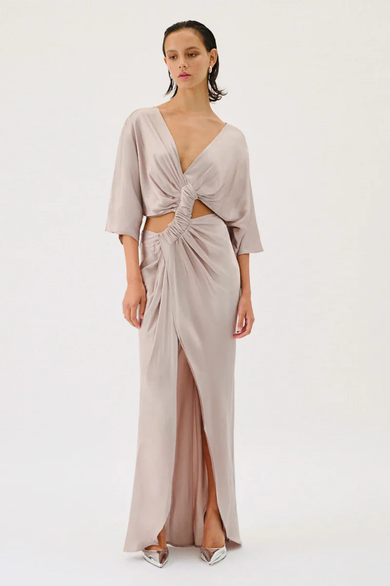 SUBOO - MILLENIA ROUCHED CROSS OVER MIDI DRESS (GUNMETAL) - Image 2