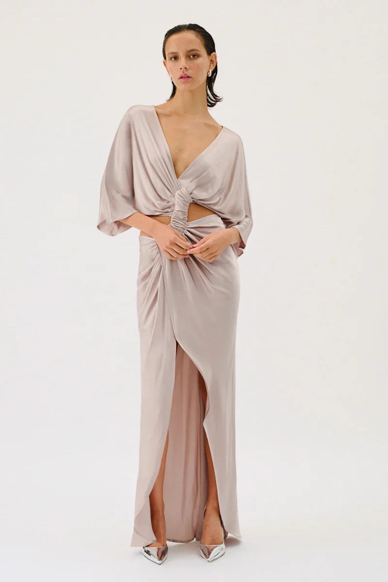 SUBOO - MILLENIA ROUCHED CROSS OVER MIDI DRESS (GUNMETAL) - Image 3