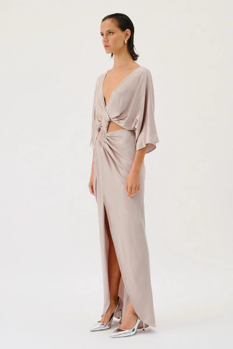 SUBOO - MILLENIA ROUCHED CROSS OVER MIDI DRESS (GUNMETAL) - Image 4