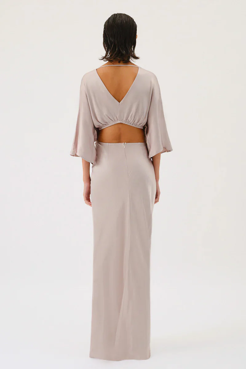 SUBOO - MILLENIA ROUCHED CROSS OVER MIDI DRESS (GUNMETAL) - Image 5
