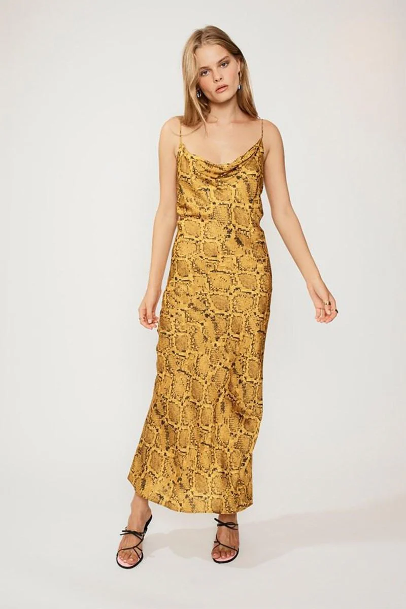 SUBOO - Rae Cowl Neck Slip Dress (Yellow Snake) - Image 3