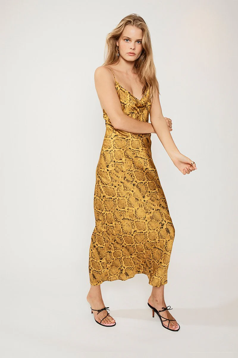 SUBOO - Rae Cowl Neck Slip Dress (Yellow Snake) - Image 4