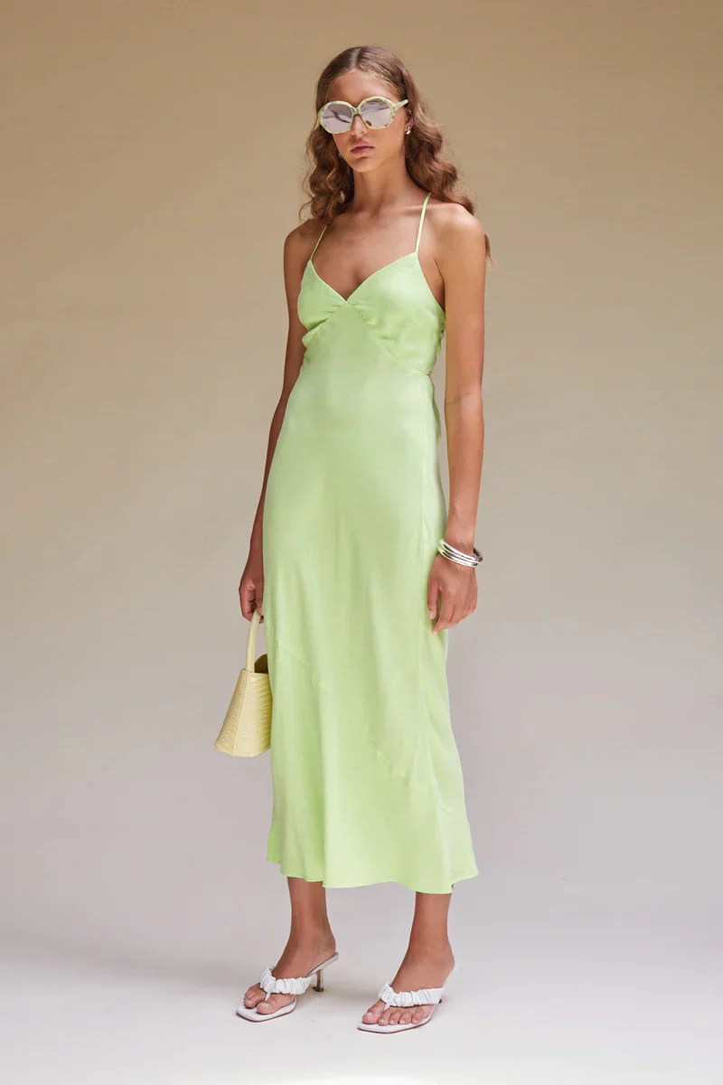 SUBOO - Sky Tie Back Slip Dress (Lime)