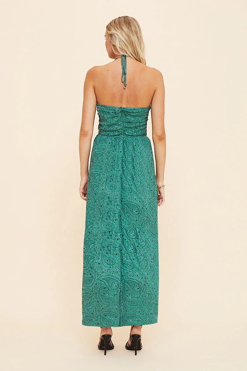 SUBOO - Stella Tie Neck Detail Midi Dress (Green Paisley) - Image 2