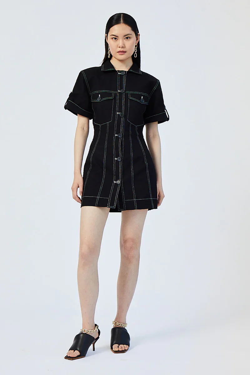 SUBOO - SULLY BUTTON FRONT MINI DRESS (BLACK)