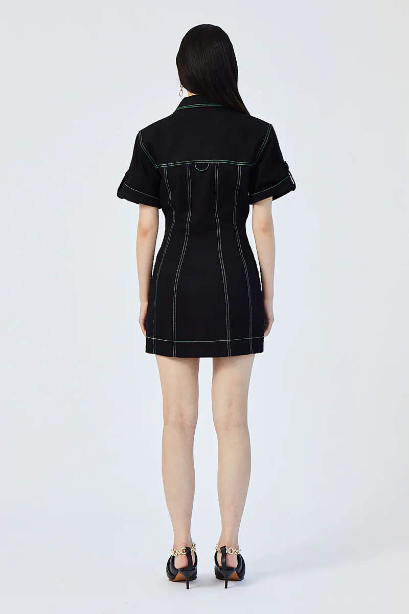 SUBOO - SULLY BUTTON FRONT MINI DRESS (BLACK) - Image 2