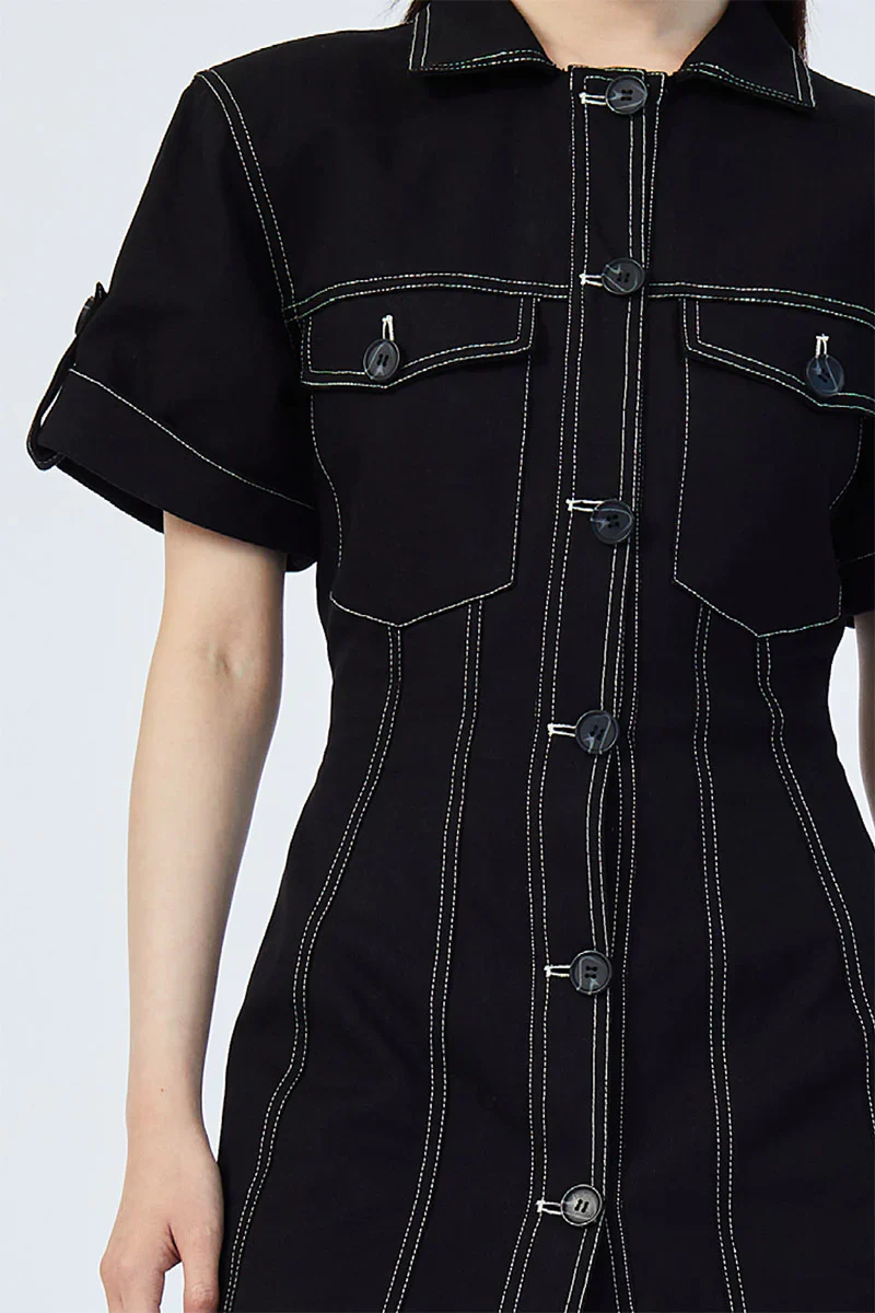 SUBOO - SULLY BUTTON FRONT MINI DRESS (BLACK) - Image 5