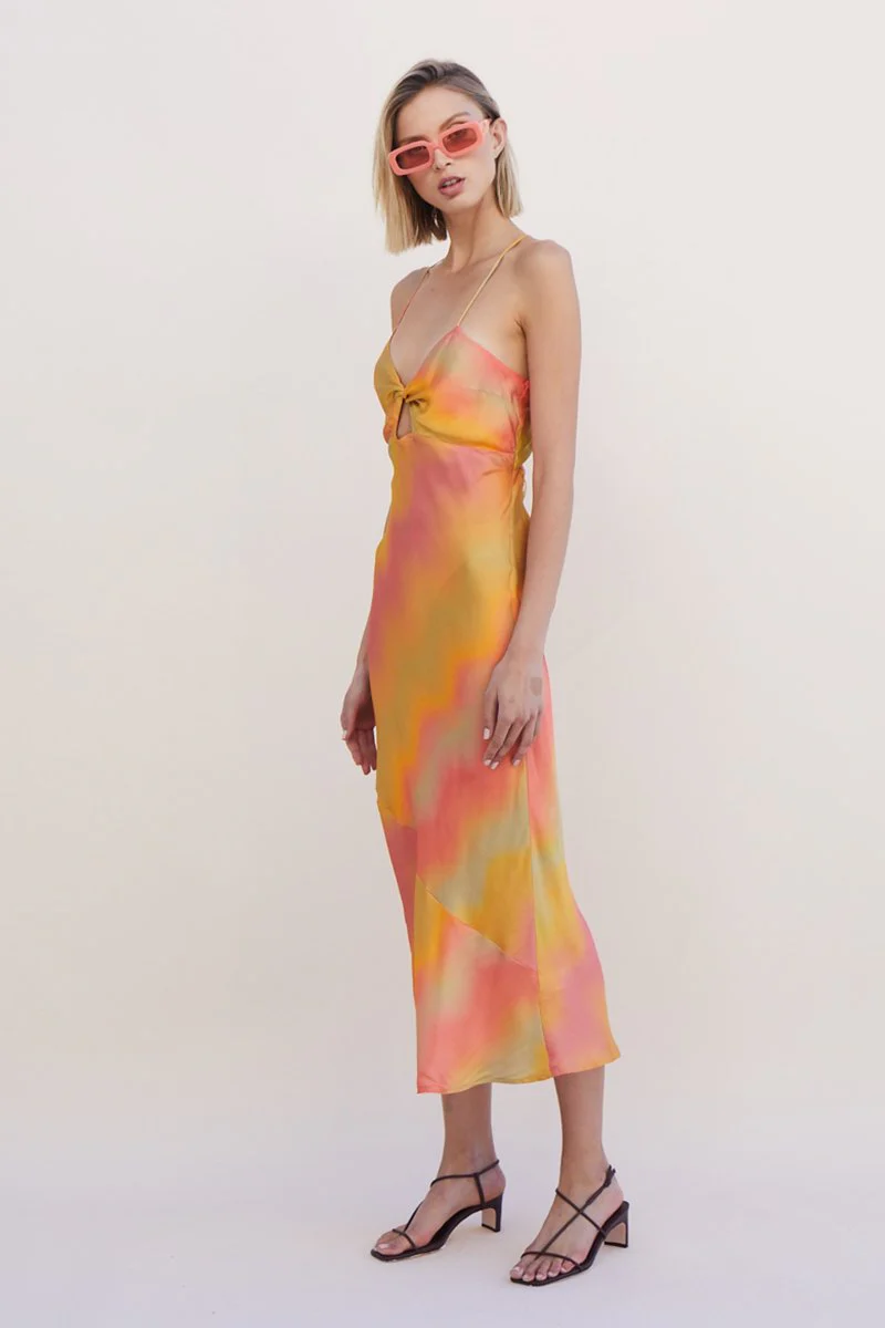 SUBOO - Sundown Twist Front Slip Dress (Sunset Ombre)