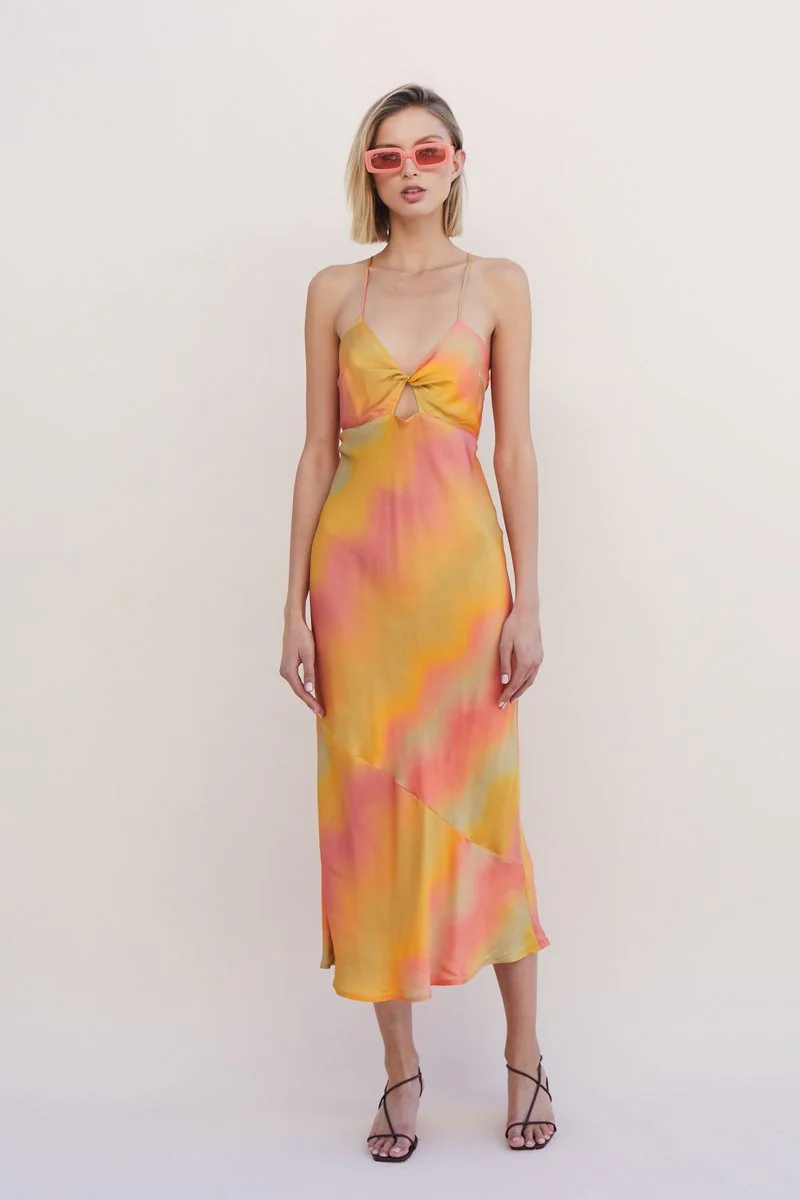 SUBOO - Sundown Twist Front Slip Dress (Sunset Ombre) - Image 3
