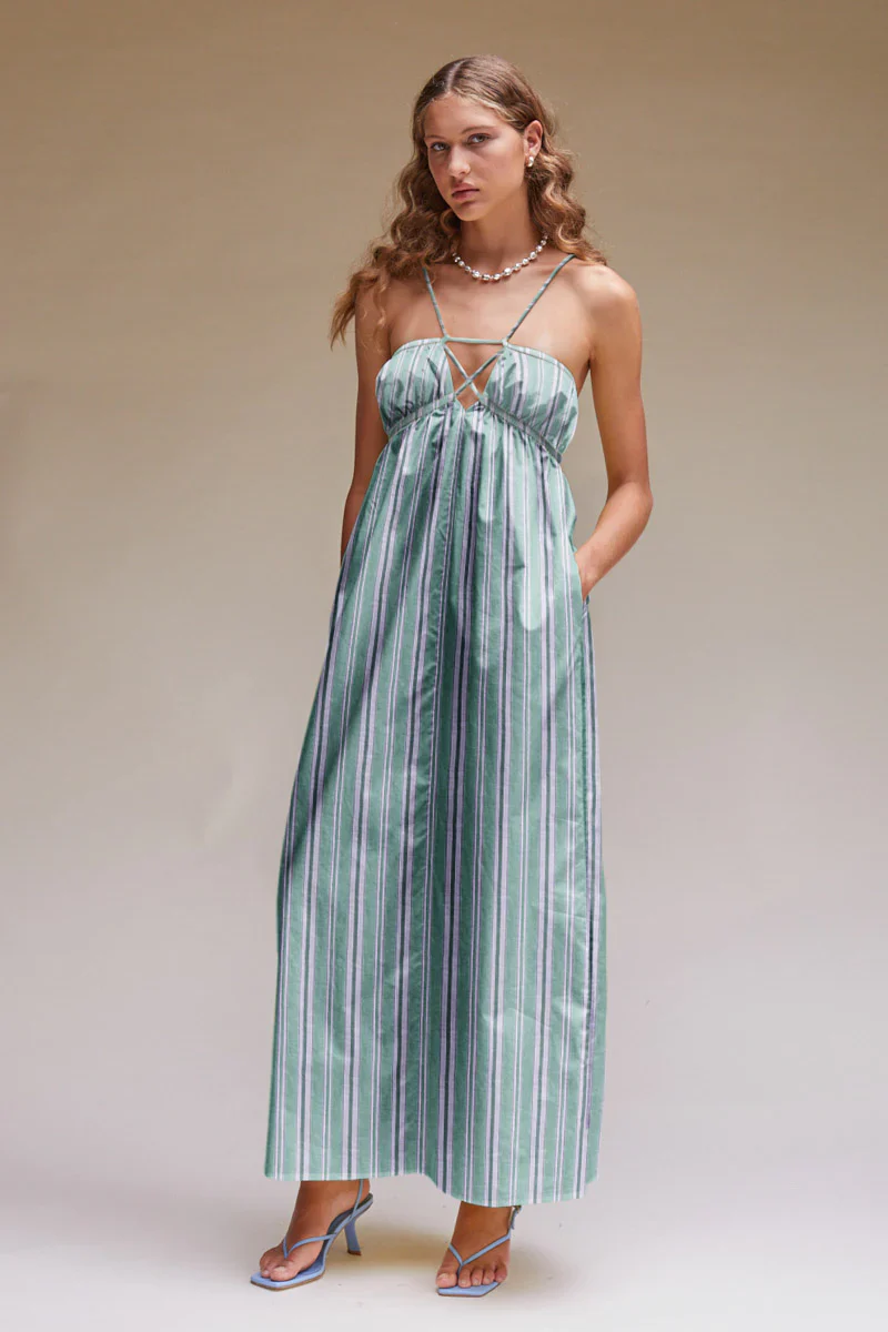 SUBOO - Tali Strappy Maxi Dress (Green Stripe) FINAL SALE