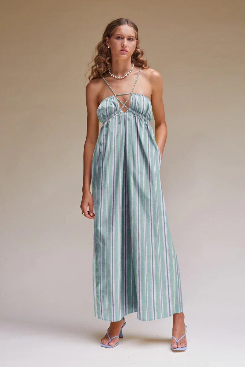 SUBOO - Tali Strappy Maxi Dress (Green Stripe) FINAL SALE - Image 3