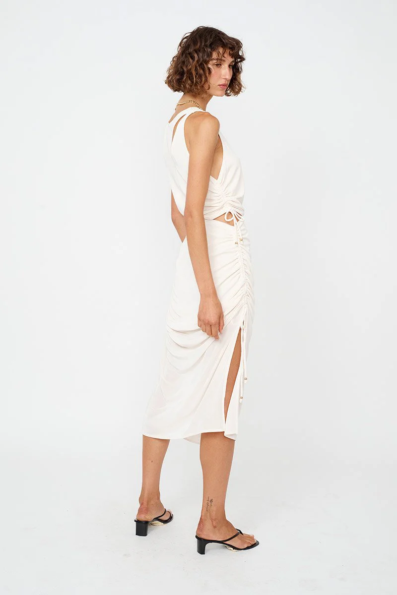SUBOO - The Liz Rouched Tank Midi Dress (Cream) - Image 3