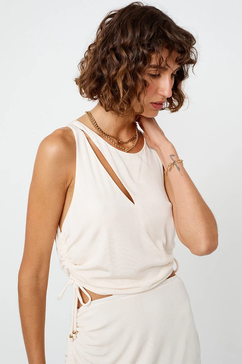 SUBOO - The Liz Rouched Tank Midi Dress (Cream) - Image 5