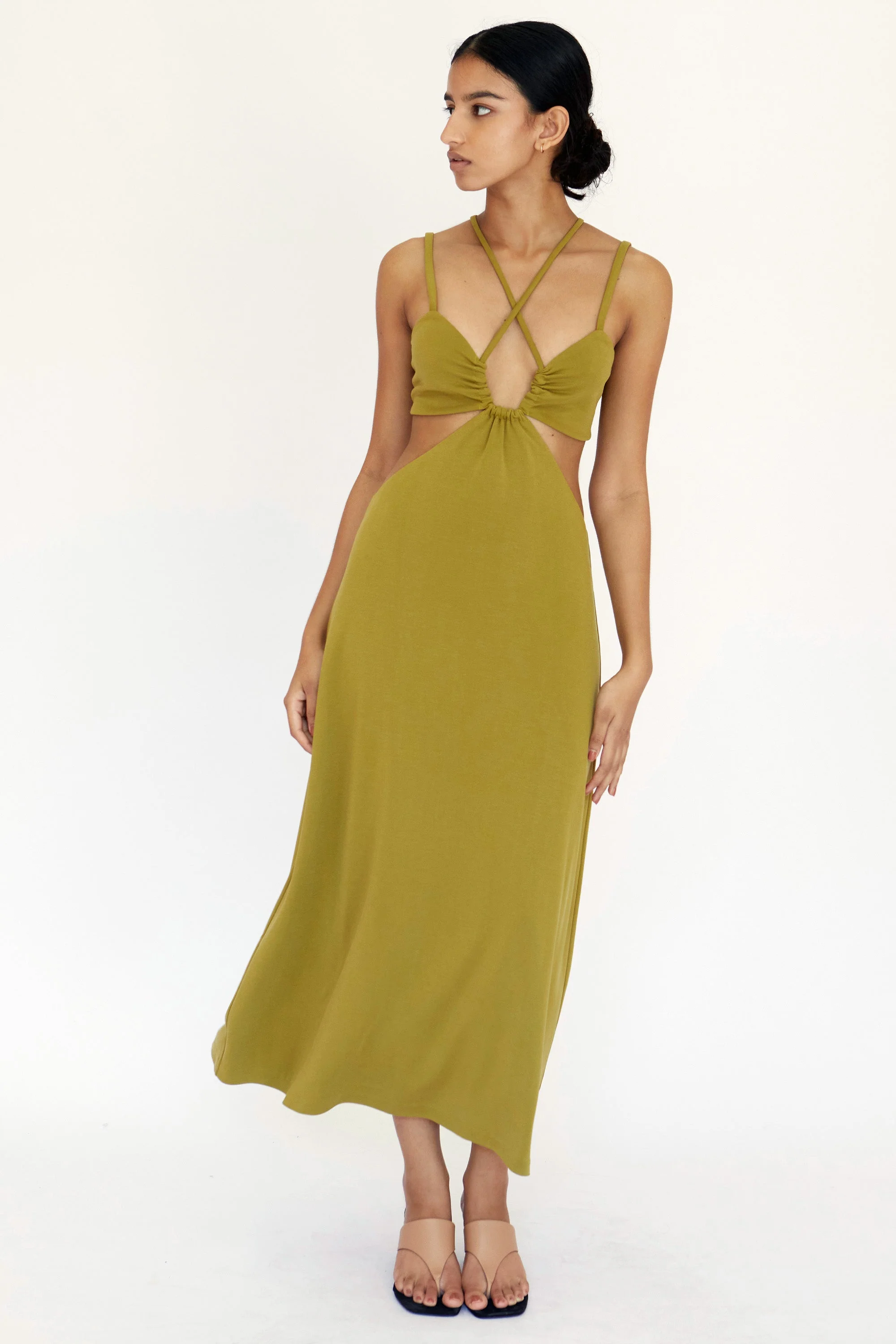 THIRD FORM - Double Crossed Midi Dress (Chartreuse) - Image 2