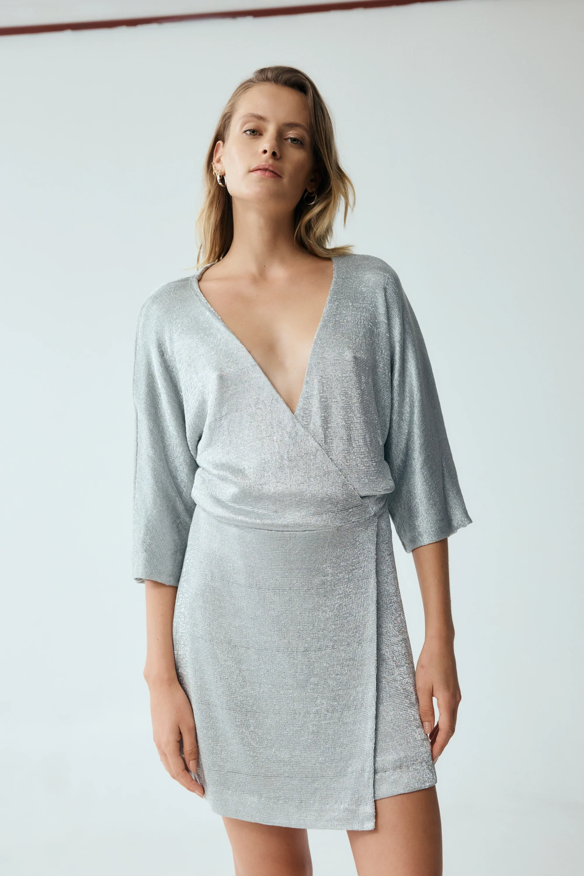 THIRD FORM - HEAVY METAL KNIT WRAP DRESS (SILVER) - Image 2