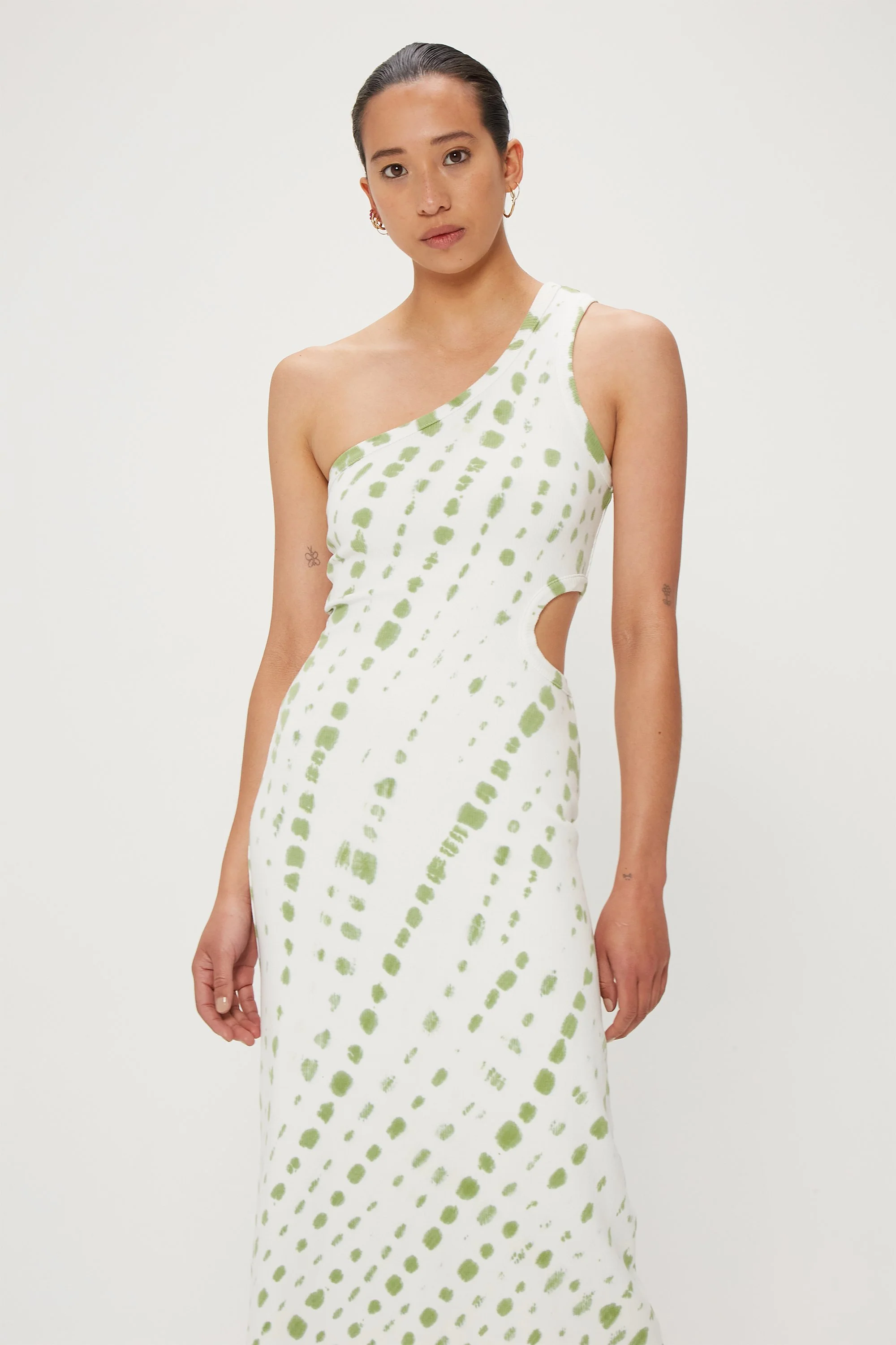 THIRD FORM - Ring Out One Shoulder Maxi (Olive Hand Tie Dye) - Image 3